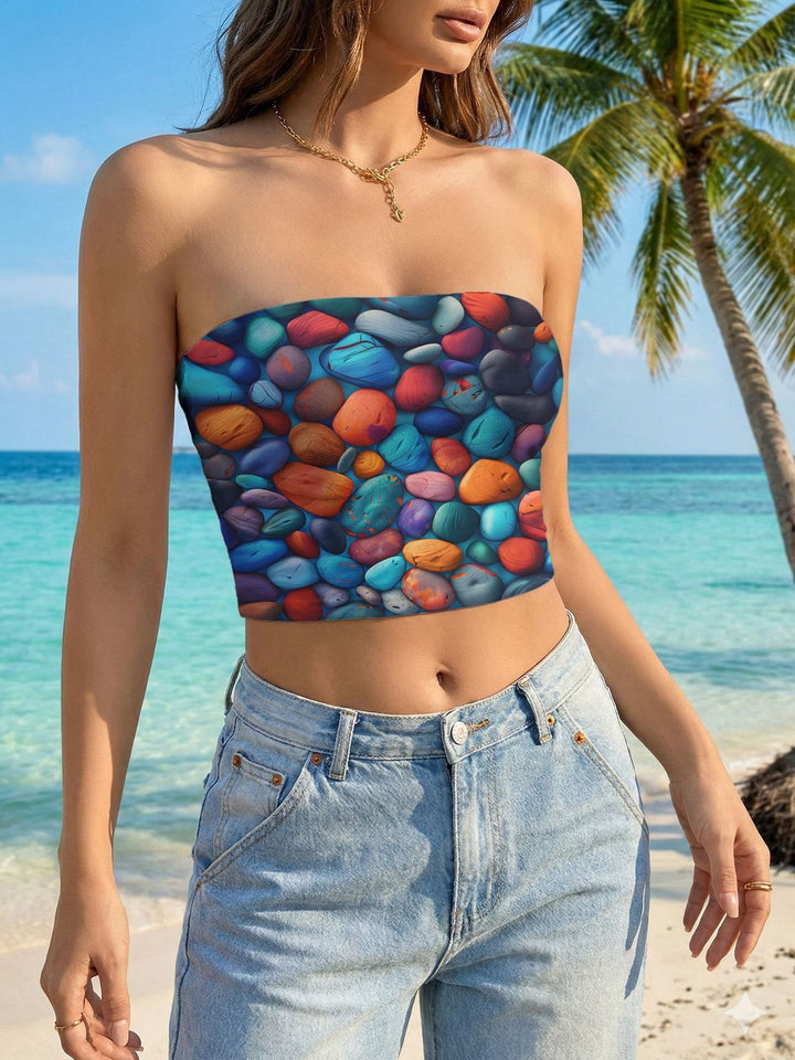 Women's bandeau top with vibrant floral design Lune London