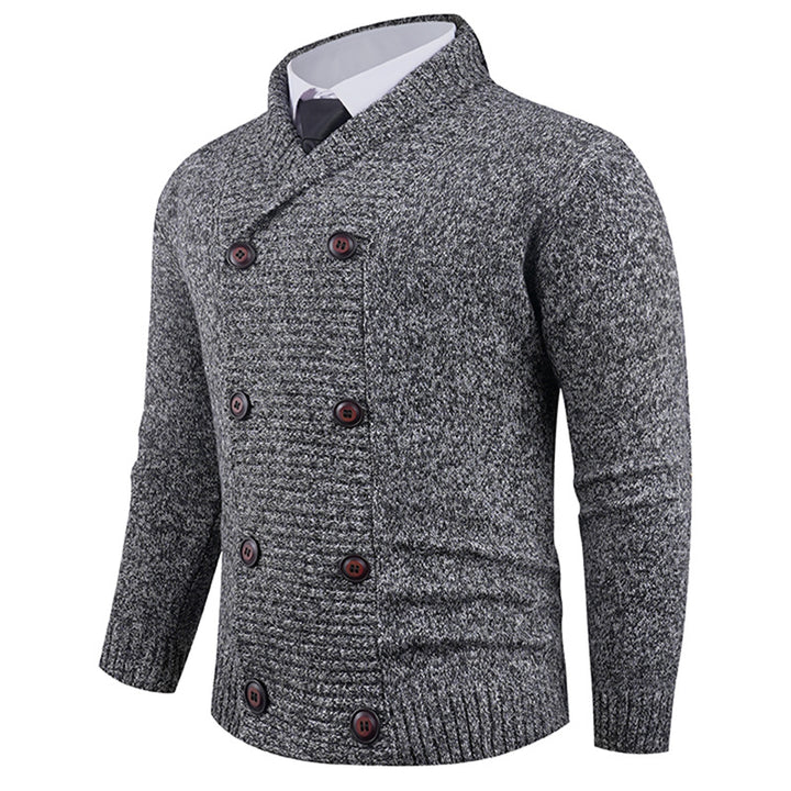 Men's knit jacket with modern shawl collar and practical button details Lune London