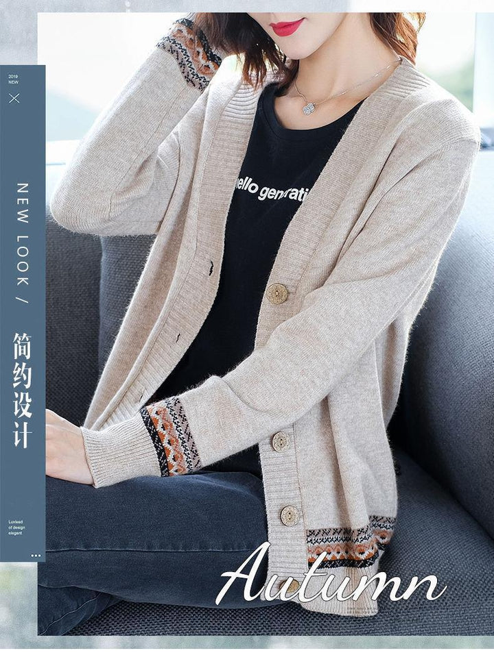 Knit jacket for women with artistic embroidery details and button closure Lune London