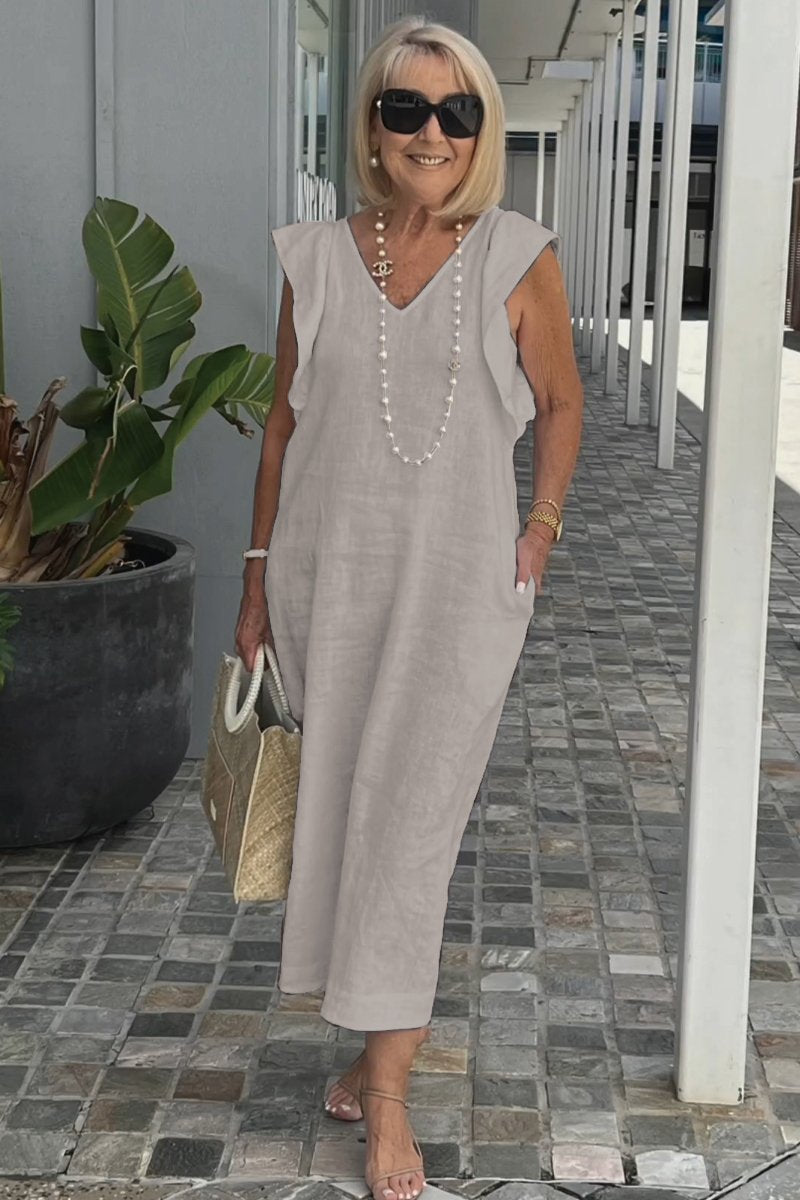 Maxi dress for women with V-neck and raglan sleeves Lune London
