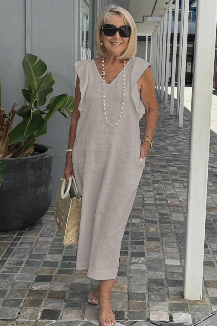 Maxi dress for women with V-neck and raglan sleeves Lune London