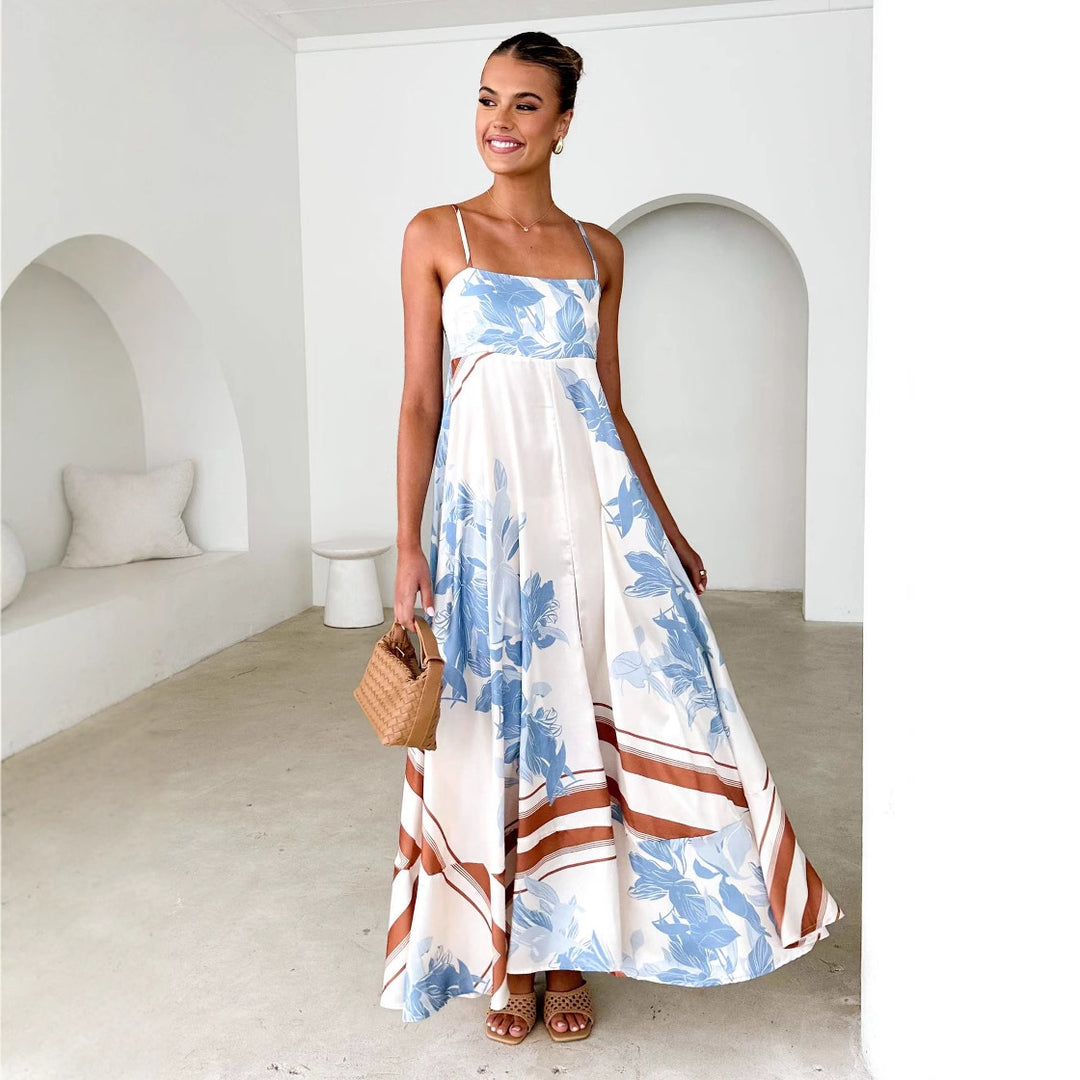 Maxi dress for women with elegant straps and floral accents Chic & Stil
