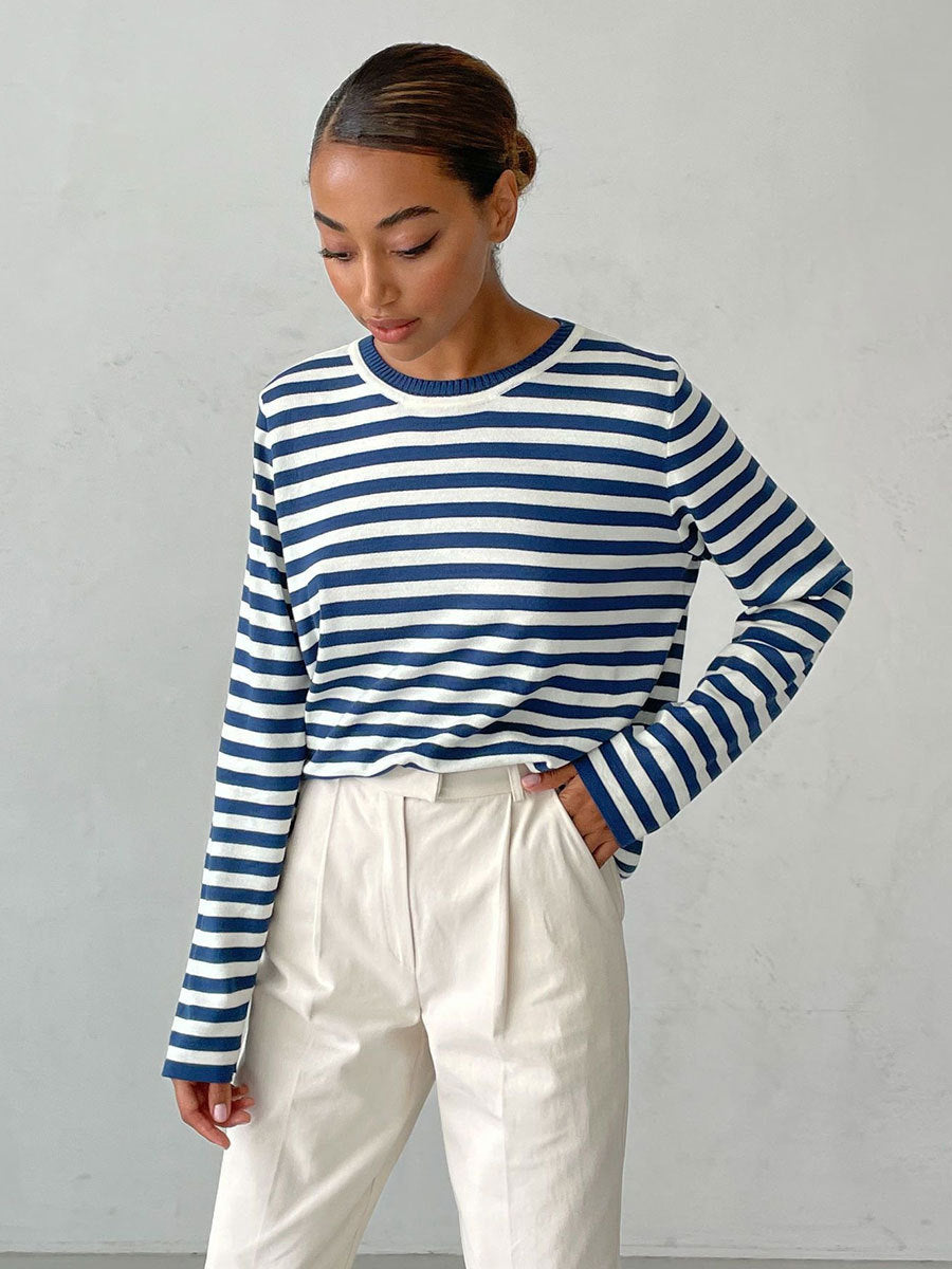 Casual knit pullover for women with striped pattern and loose fit Lune London