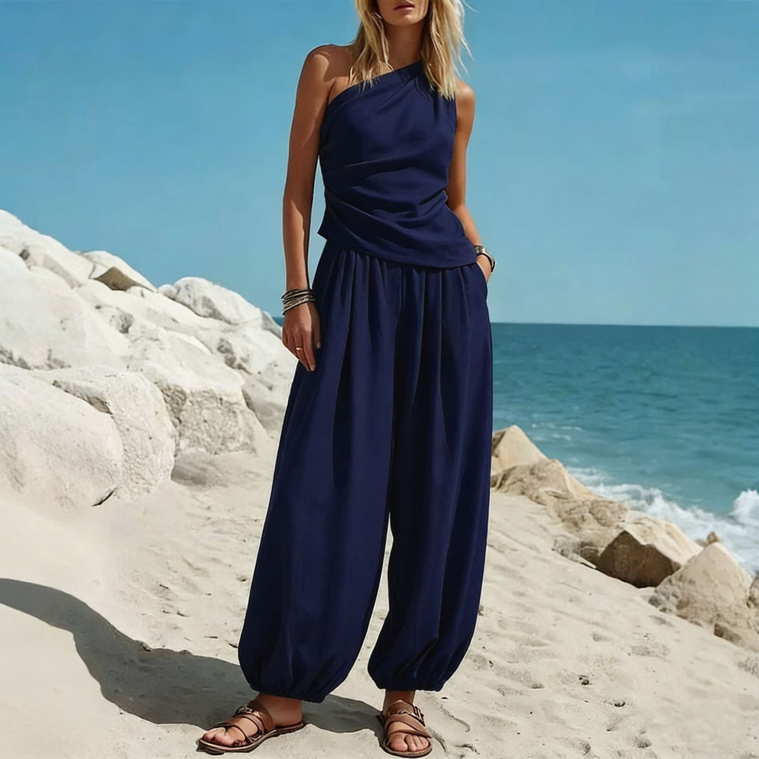 Ladies Elegant One-Piece Outfit with Flowing Cut and One-Shoulder Design Lune London