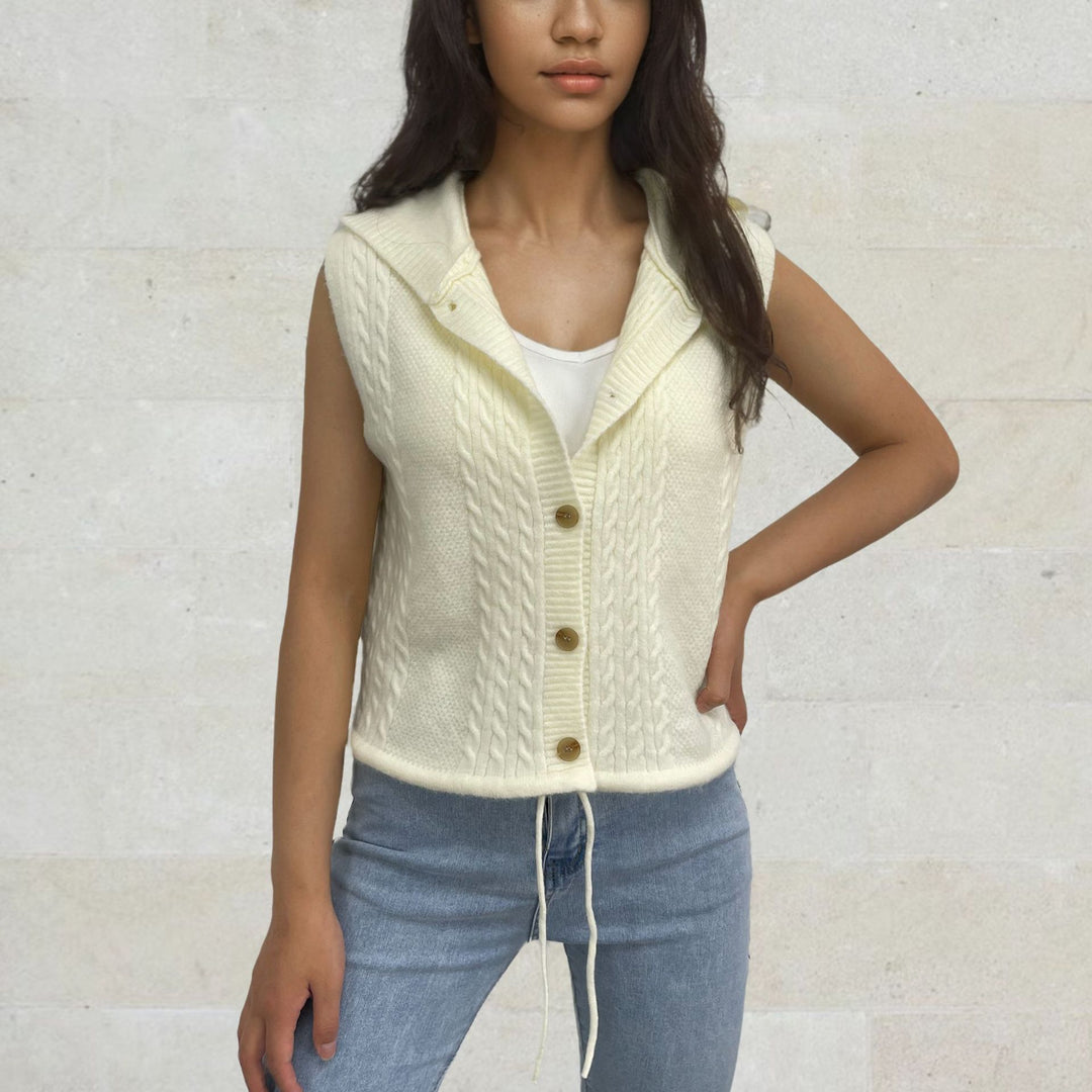 Ladies cardigan knit with hood and pretty cable pattern Lune London