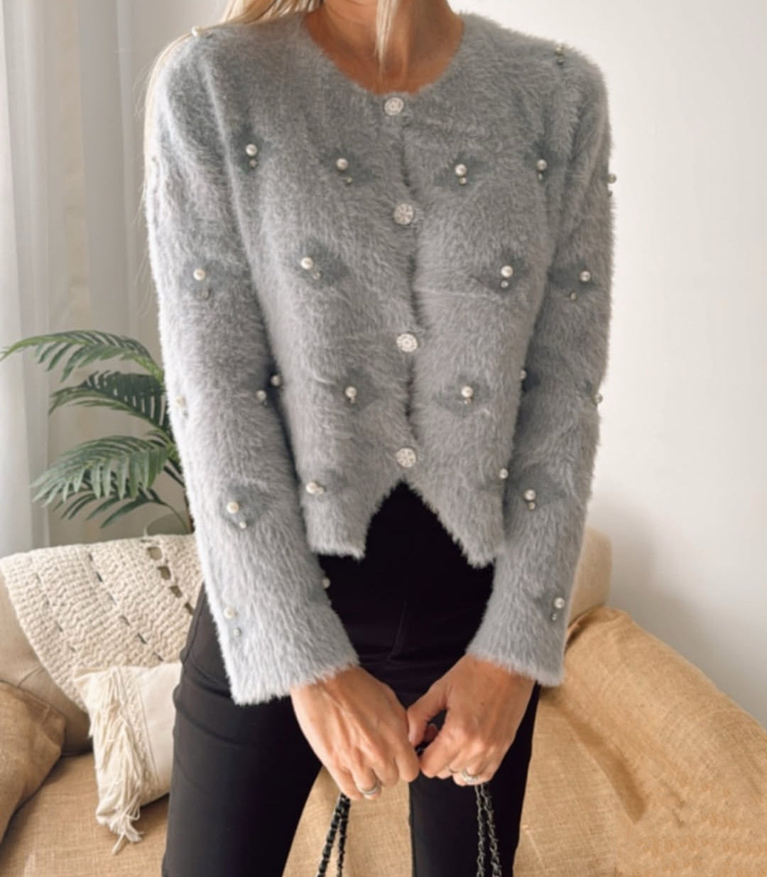 Women luxurious fleece jacket with decorative appliqués Lune London