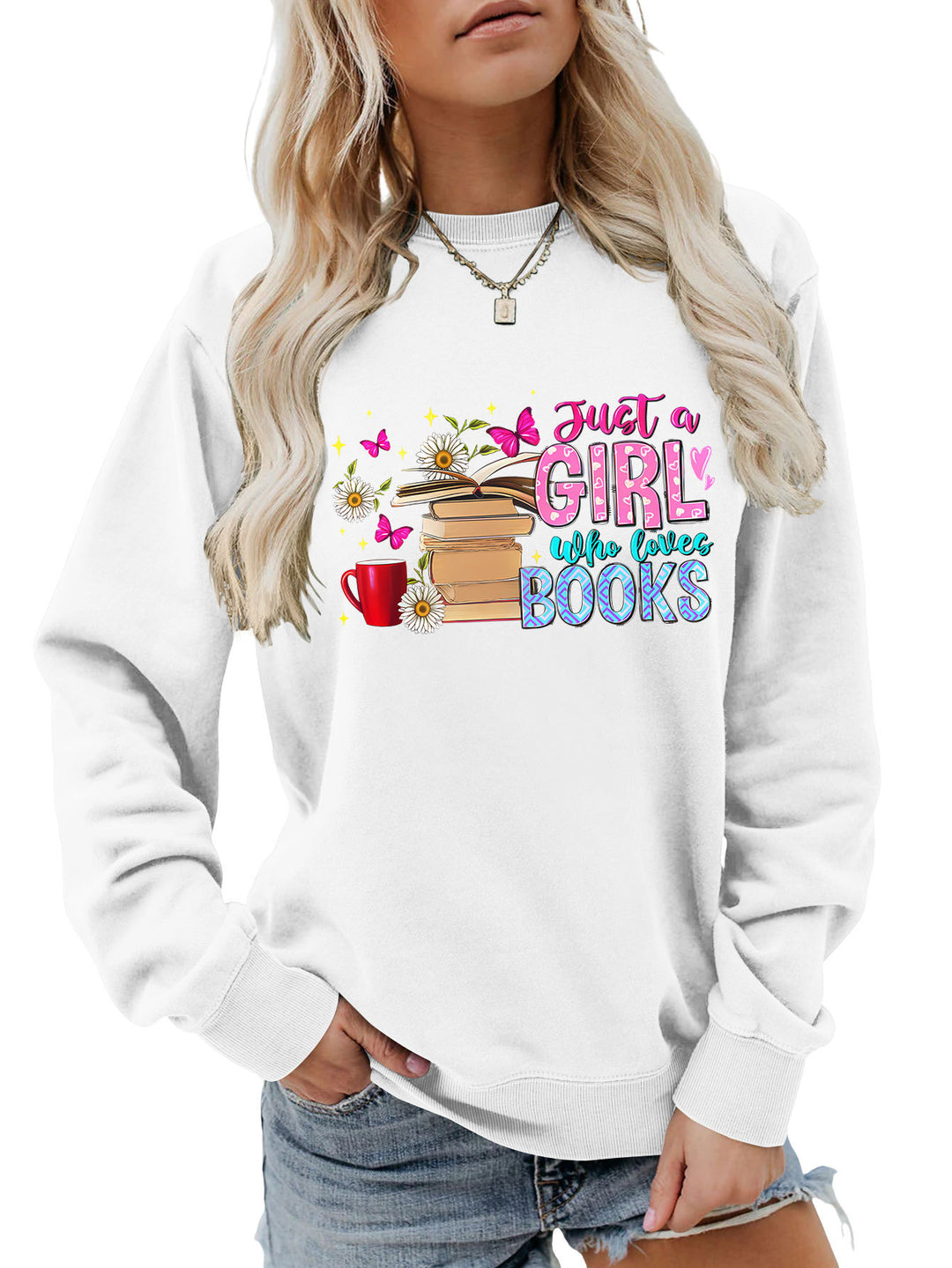 Sweat-shirt féminin avec motif de livre accrocheur et coupe décontractée Chic & Stil