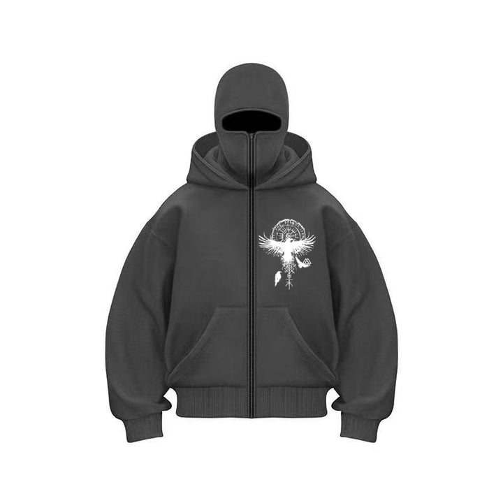 Women's hooded jacket with unique tribal print and high collar Lune London