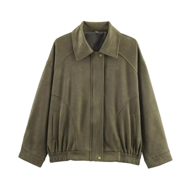 Trendy faux leather jacket for women with elastic waist and side pockets Lune London