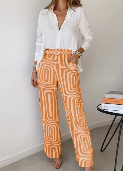 Flared pants for women with a patterned design and high waist Lune London