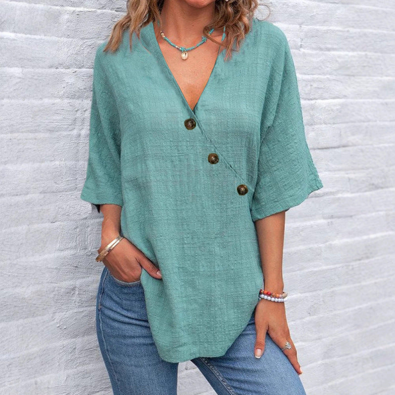 Viscose tunic for women with asymmetrical cut and unique button details Lune London
