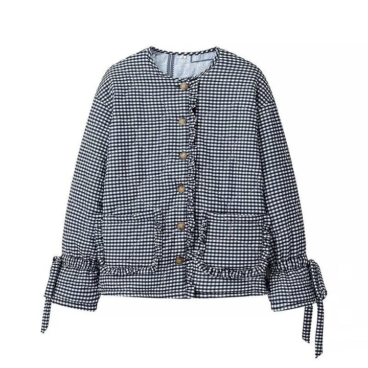Lady quilted jacket with gathered sleeves and decorative snap buttons Lune London