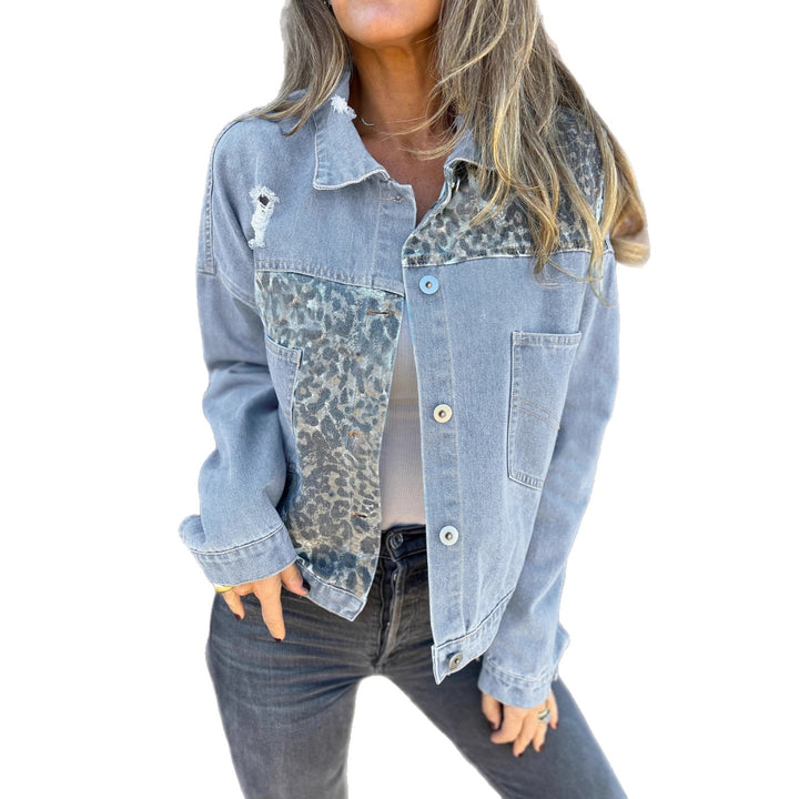 Veste en jean tendance pour femmes avec imprimé animal et design usé Chic & Stil