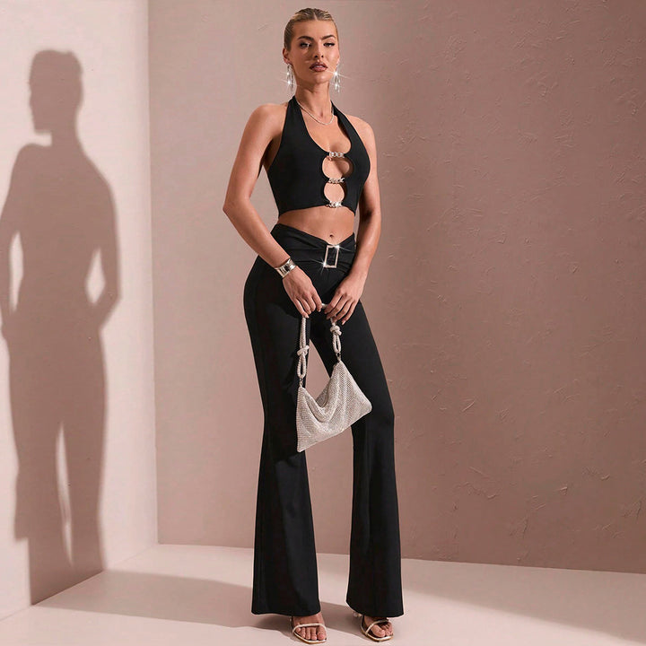Pantalon Évasé Femme avec Taille Haute et Matériau Élastique Chic & Stil