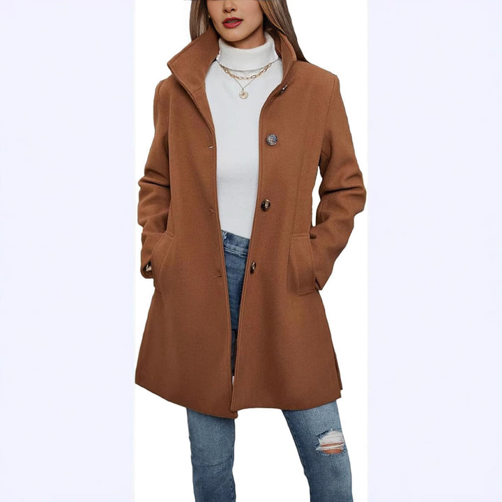 Ladies Elegant wool coat with high collar and practical pockets Lune London