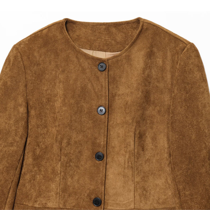 Elegant faux leather jacket for women with button-covered design Lune London