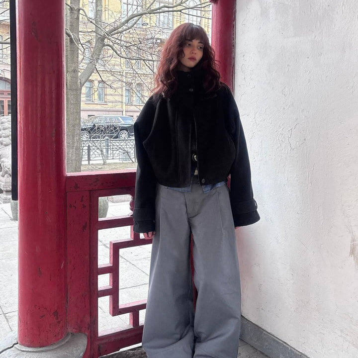 Ladies Oversized Wool Jacket with Large Collar and Practical Pockets Lune London