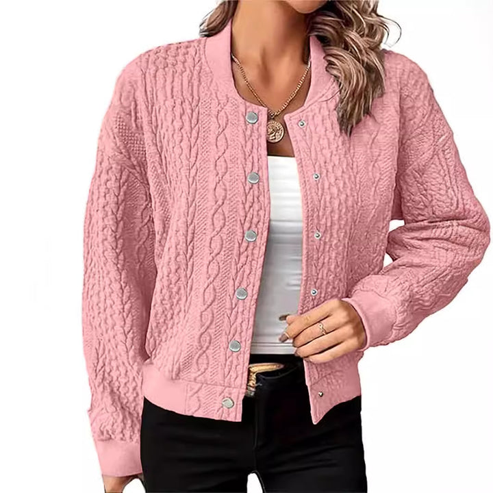 Knitted jacket for women with embossed pattern and snap button closure Lune London