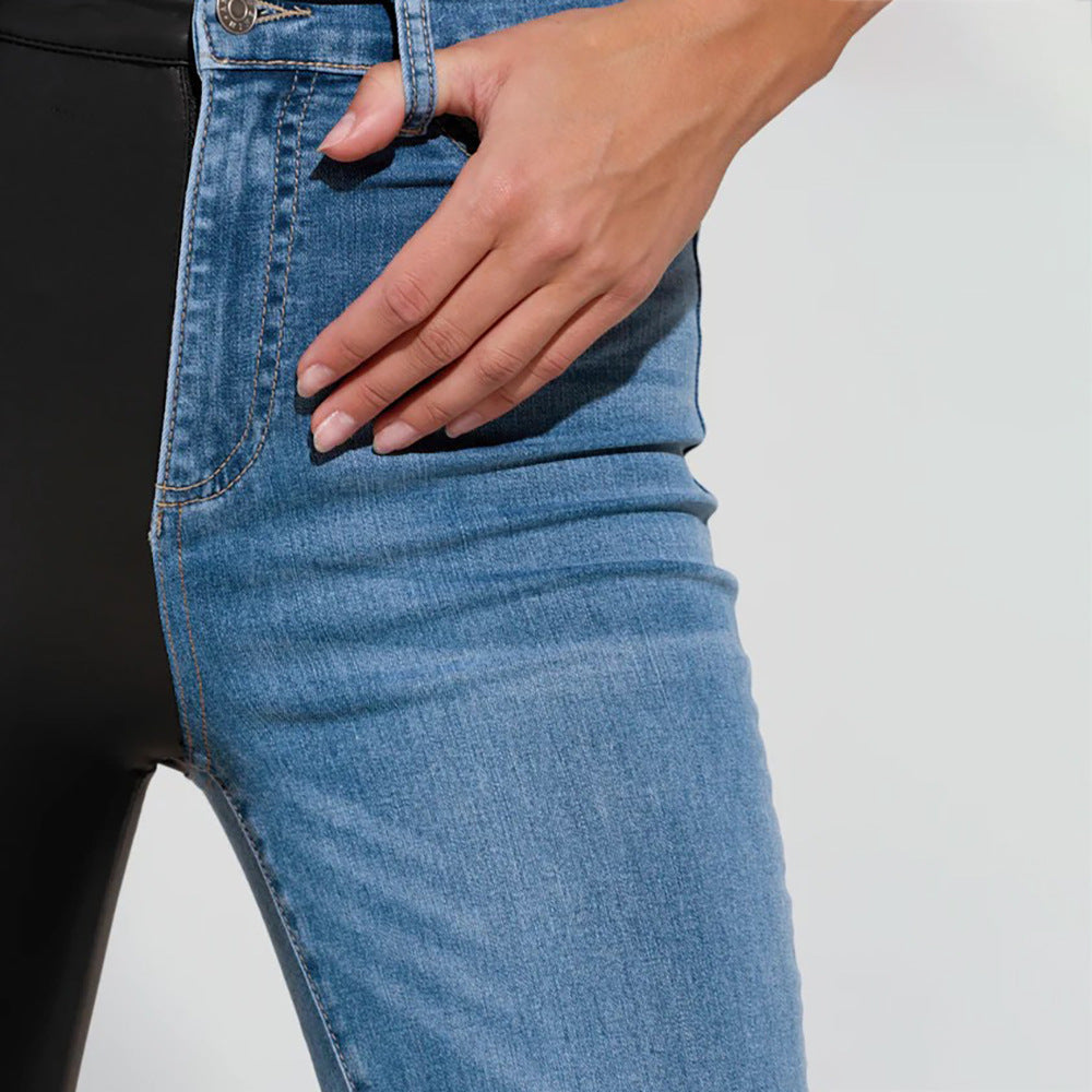 Skinny jeans for women with a combined denim and leather look Lune London