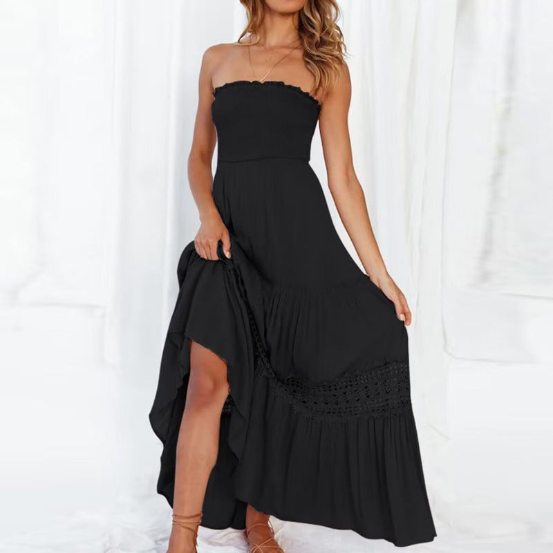 Maxi strapless dress for women with an elegant lace trim Lune London