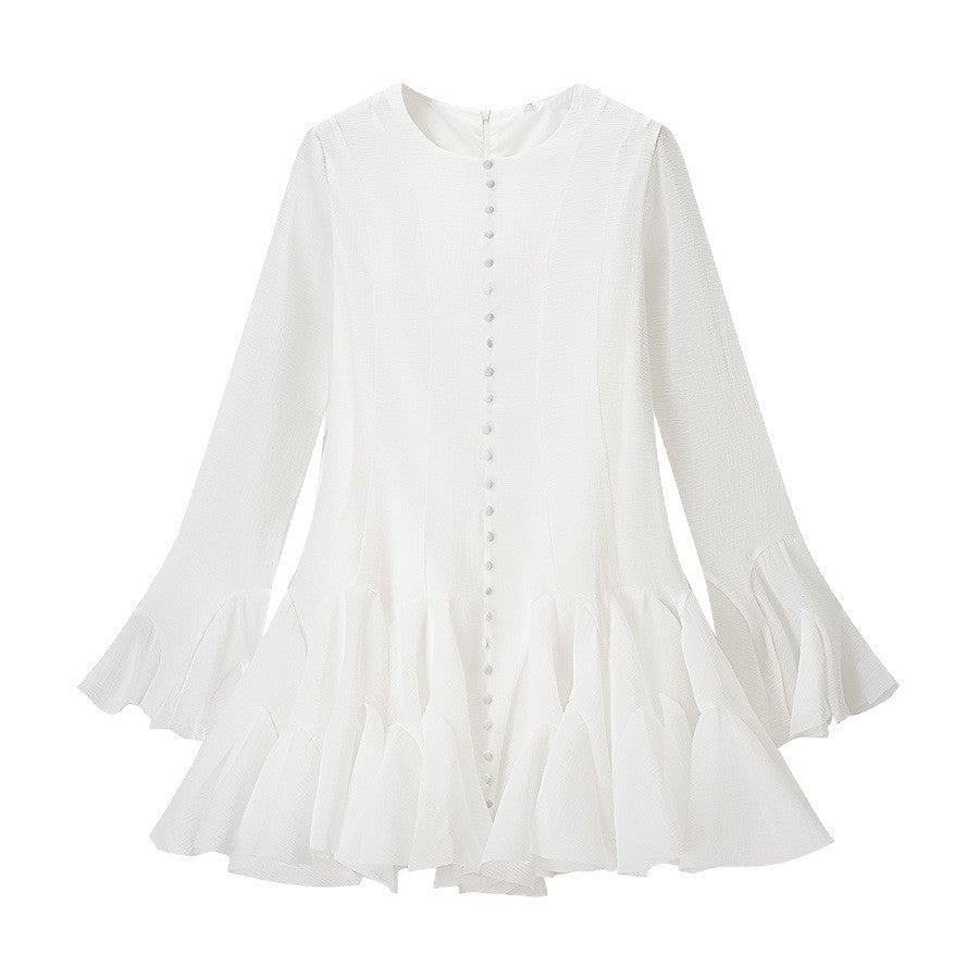 Robe à volants pour femmes avec manches longues et détail de bouton Chic & Stil