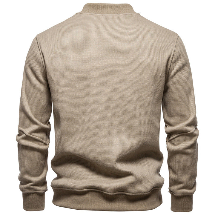 Men's Long Sleeve Pullover with Button Placket and Textured Fabric Lune London