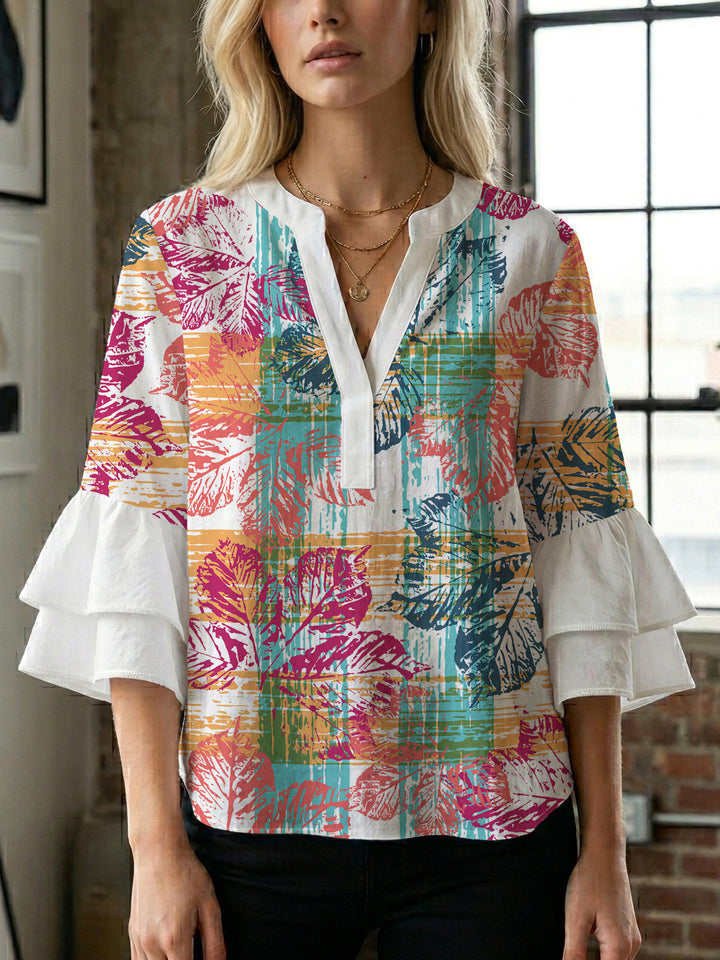 Women's blouse with voluminous wing sleeves and intense leaf pattern Lune London