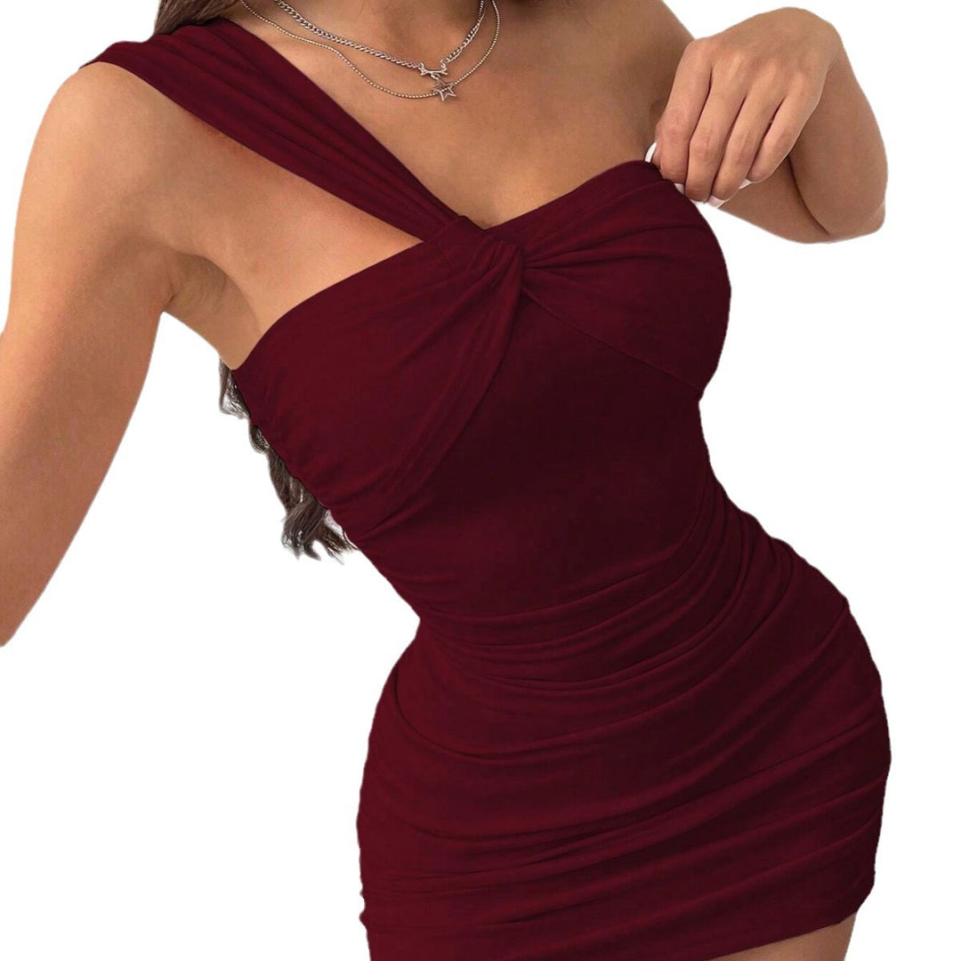 Chic & Stil Women's Bodycon Mini Dress with Asymmetrical Strap and Draping
