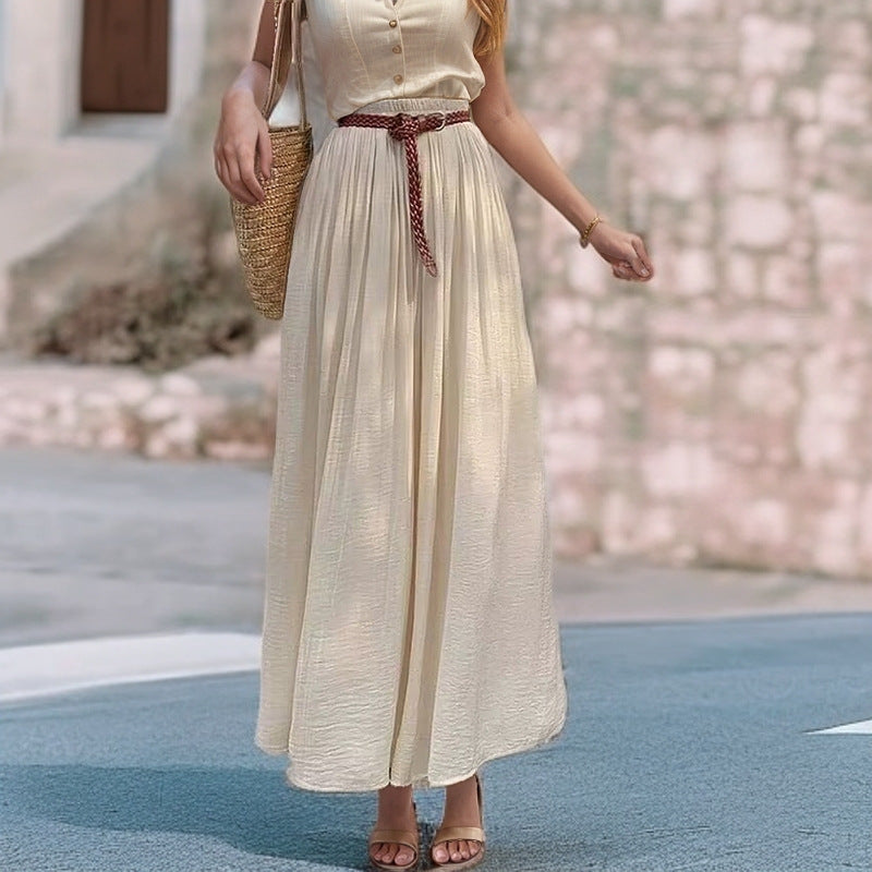 Long Maxi Dress for Women with Elastic Belt and Fluid Fabric Lune London