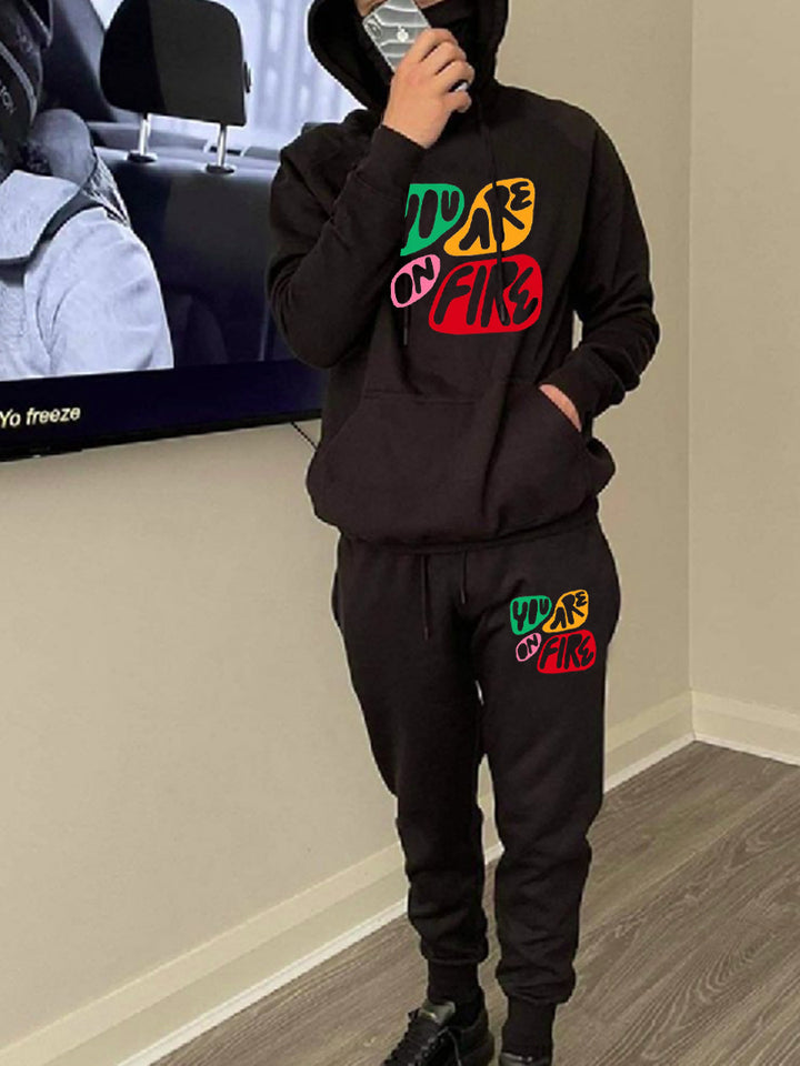 Hoodie and jogger pants set for men with creative print Lune London