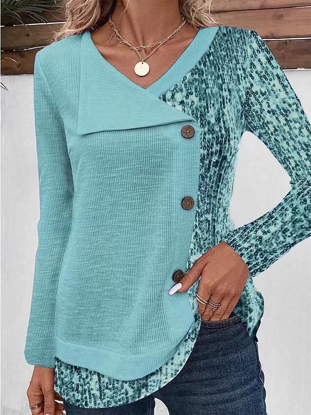 Women's long sleeve shirt with asymmetrical collar and decorative button details Lune London