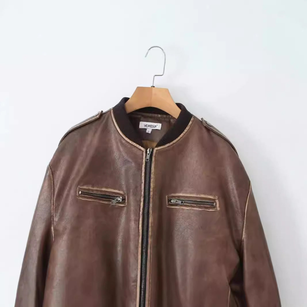 Veste en simili cuir tendance pour femmes avec fermeture éclair et poches à rabat Lune London