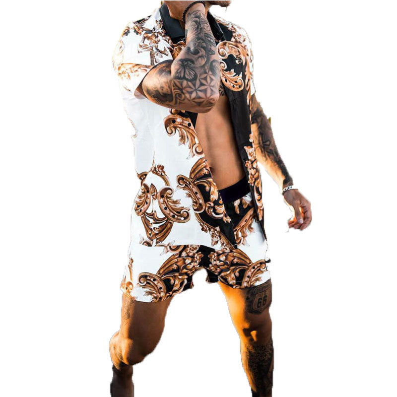 Short sleeve shirt for men with an elaborate baroque design and breathable fabric Lune London