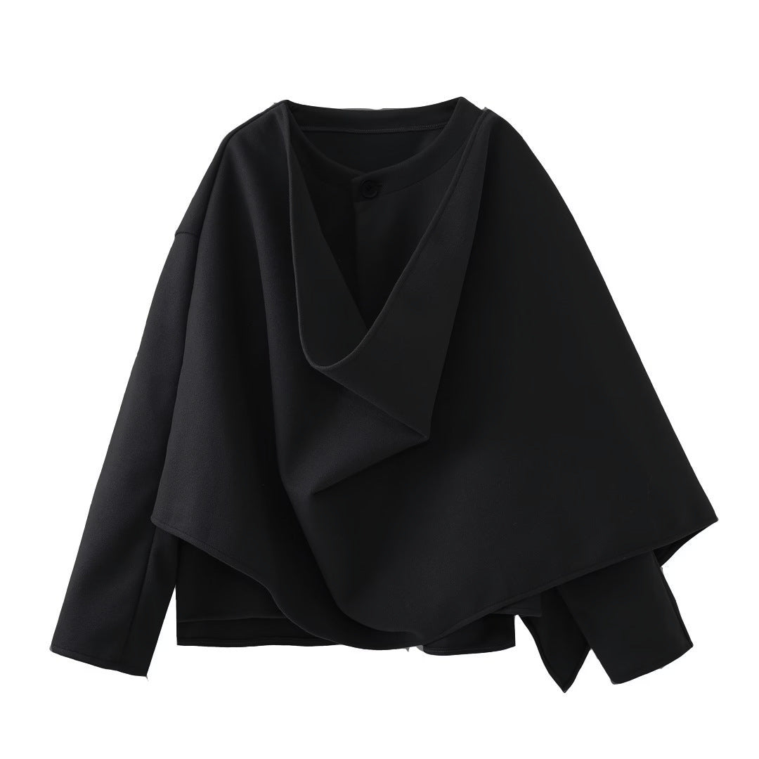Ladies asymmetrical wrap jacket with large collar Lune London