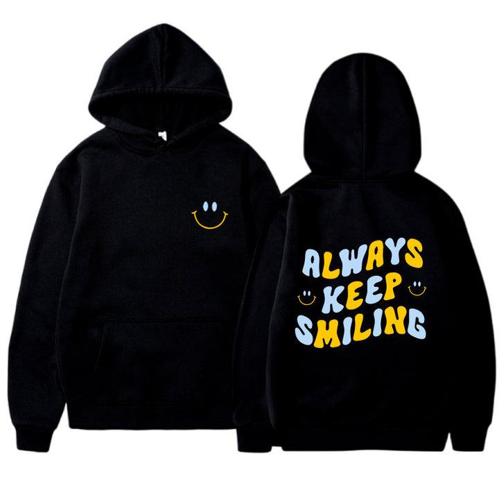 Ladies hoodie with cheerful lettering and practical kangaroo pockets Lune London