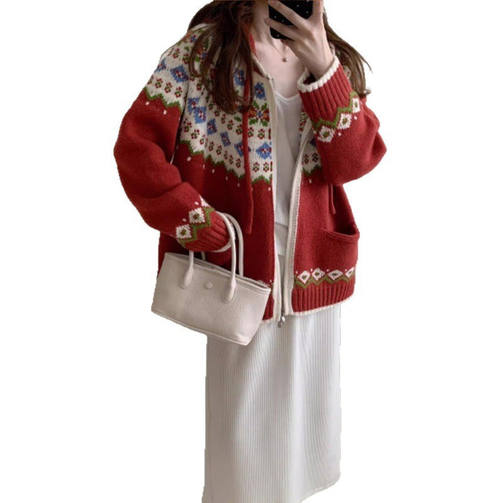 Cardigan Femme Joli avec Motif Coloré et Poches