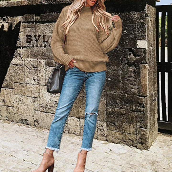Thick knit sweater for women with high collar and puff sleeves Lune London