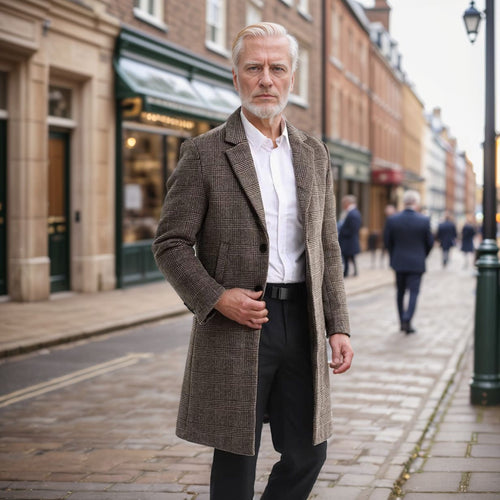 Elegant classic checkered coat for men with double row of buttons Lune London