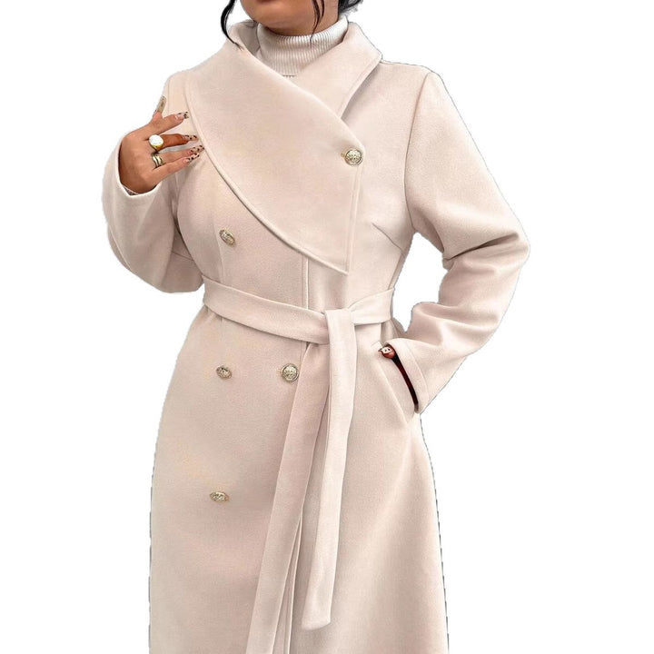 Manteau en laine élégant et chaud pour femmes avec patte de boutonnage double et une ceinture Chic & Stil