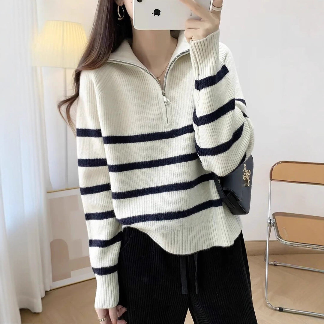 Pull en maille confortable pour femme avec demi-zip Chic & Stil