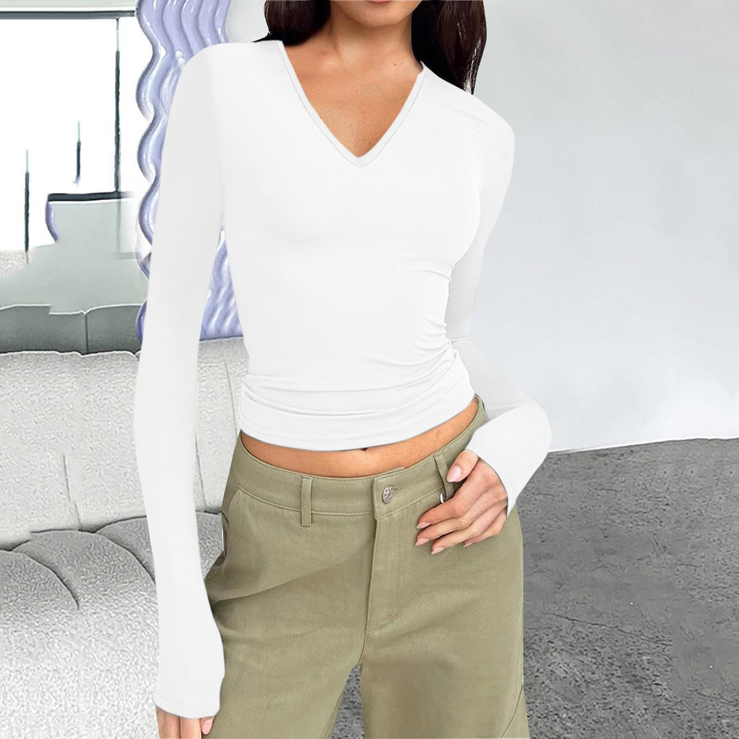 Long sleeve women's T-shirt with V-neck and fitted cut Lune London