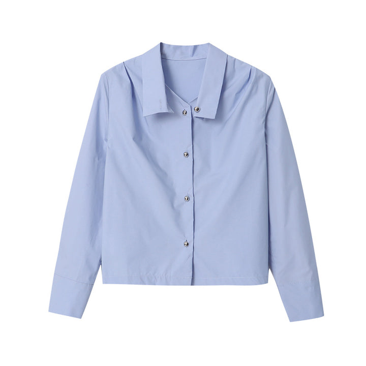 Ladies Elegant Blouse with Textured Collar and Button Closure Chic & Stil