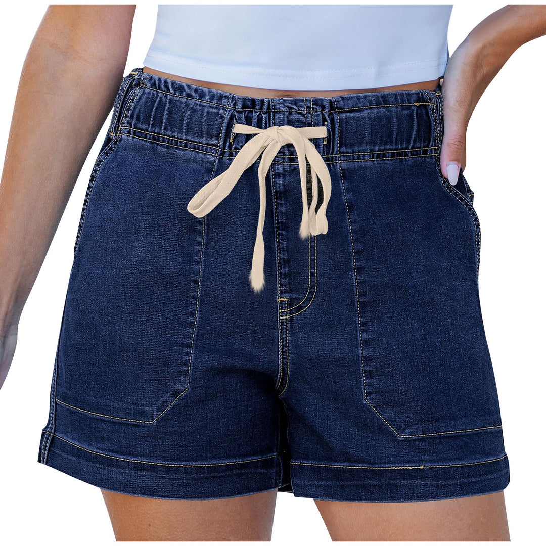 Ladies comfortable denim shorts with elastic waistband and practical pockets Lune London