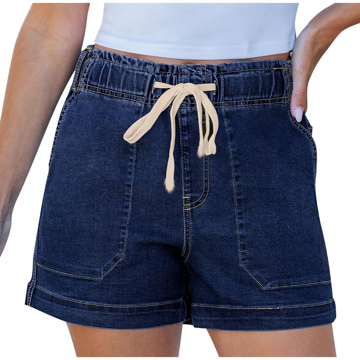 Ladies comfortable denim shorts with elastic waistband and practical pockets Lune London