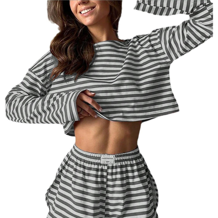 Casual striped set for women with cropped top and shorts Lune London