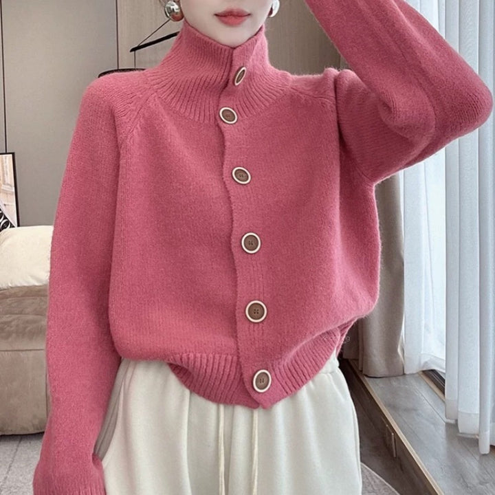 Lady cozy high collar cardigan with button details Lune London