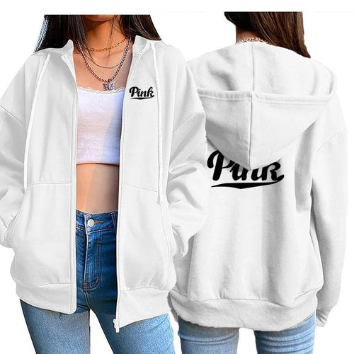 Women's relaxed hoodie jacket with practical zip and stylish lettering Chic & Stil