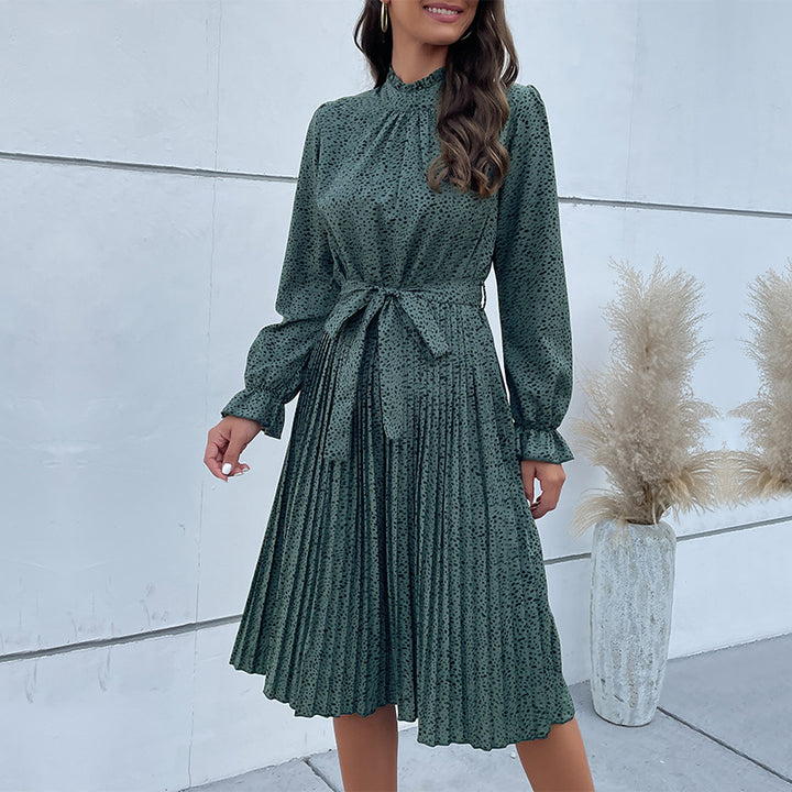 Midi dress for women with high quality collar, waist belt and floral pattern Lune London