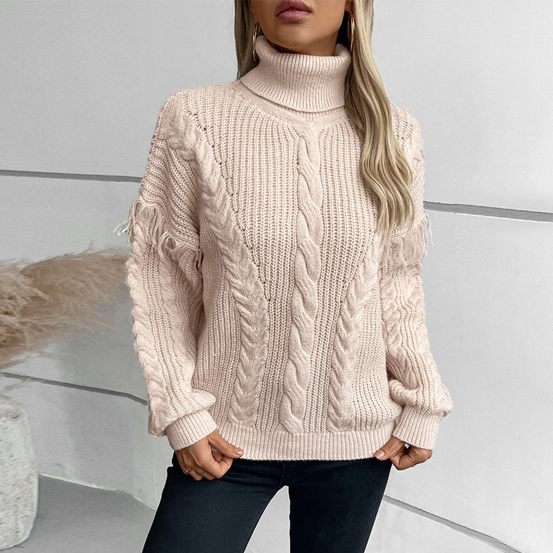 Knit sweater for women with high collar and cable pattern Lune London