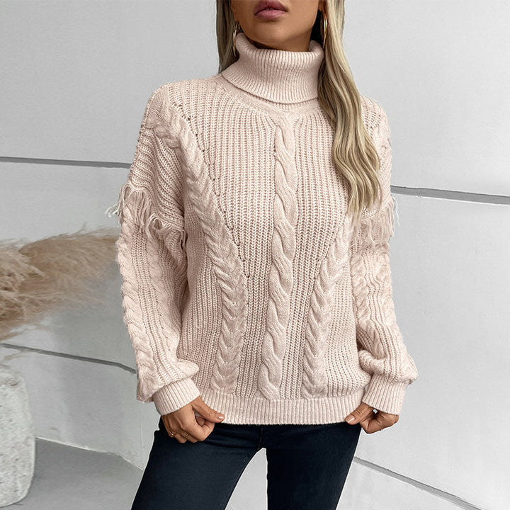 Knit sweater for women with high collar and cable pattern Lune London